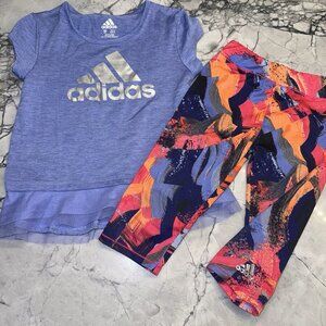 Adidas 4T Toddler Girls Capri Legging Outfit Set Purple Pink Bright